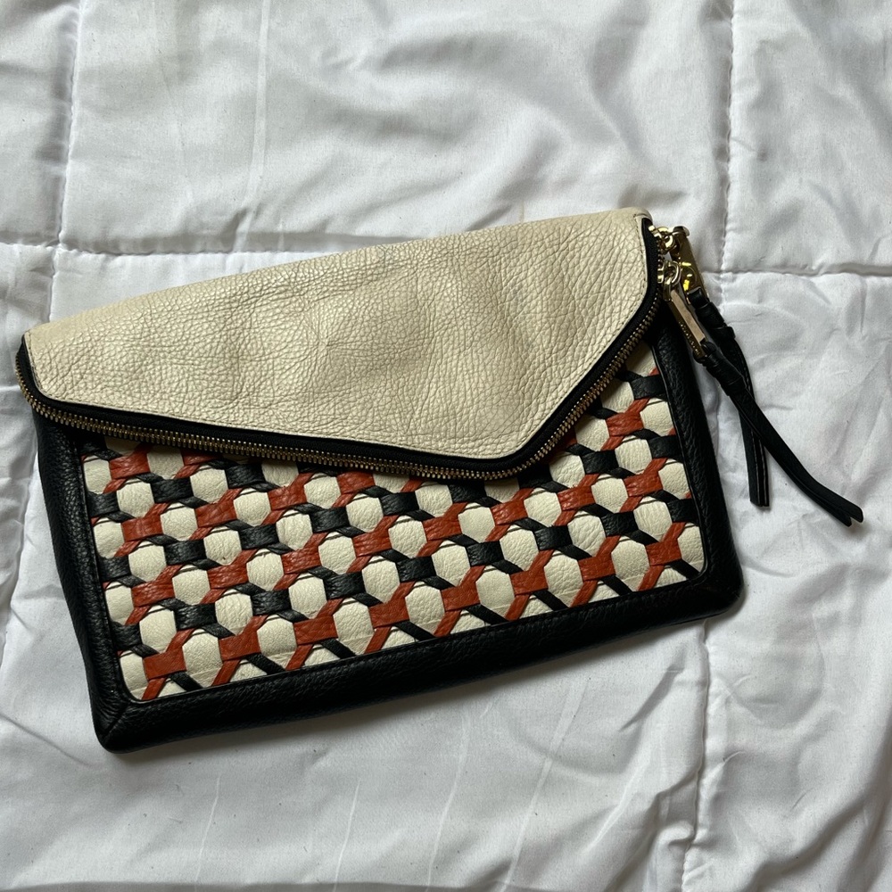 Henri Bendel Crosshatch Clutch, Henri Bendel Clutch, Black Orange and White Bag.